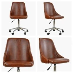 Abro Vintage Brown Faux Leather Small Swivel Desk Chair