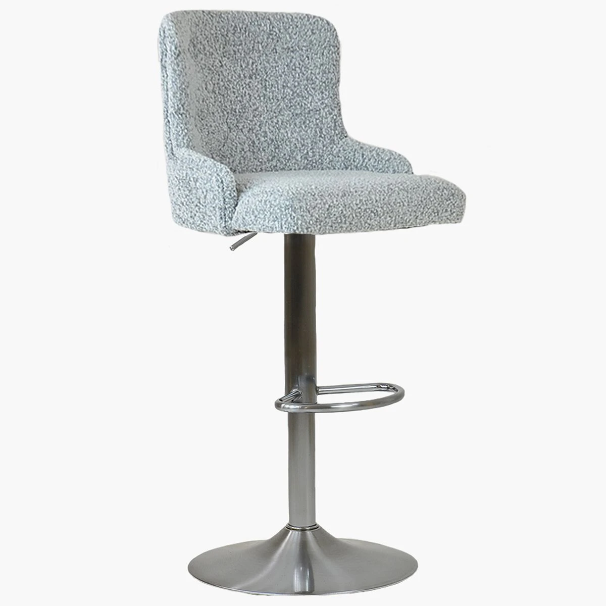 Ace Grey Boucle Brushed Steel Swivel Bar Stool 4 Ace Grey Boucle Brushed Steel Swivel Bar Stool - Image 2