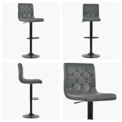 Ajax Dark Grey Faux Leather Black Base Bar Stool