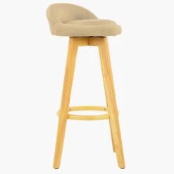 Athena Light Brown Fabric Wood Leg Bar Stool -Furniture Specialty Store athena biscuit 2 1 1