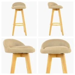 Athena Light Brown Fabric Wood Leg Bar Stool