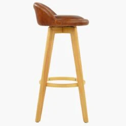 Athena Vintage Brown Faux Leather Wood Leg Kitchen Stool -Furniture Specialty Store athena vintage brown 3