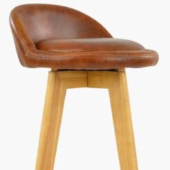 Athena Vintage Brown Faux Leather Wood Leg Kitchen Stool -Furniture Specialty Store athena vintage brown 4