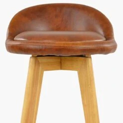 Athena Vintage Brown Faux Leather Wood Leg Kitchen Stool -Furniture Specialty Store athena vintage brown 5