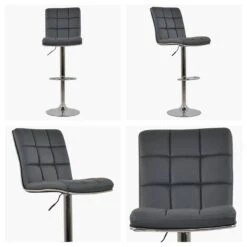 Atlanta Dark Grey Faux Leather Chrome Base Bar Stool