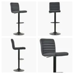 Atlas Dark Grey Faux Leather Black Base Bar Stool