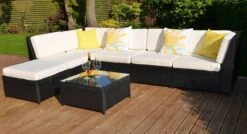 Barcelona 6 Seater Garden Rattan Corner Sofa Set With Table Brown