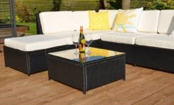 Barcelona 6 Seater Garden Rattan Corner Sofa Set With Table Brown -Furniture Specialty Store barcelona rattan set 6 4