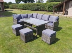Benin 9 Seater Garden Rattan Corner Sofa Dining Set With Table Grey -Furniture Specialty Store benin rattan set