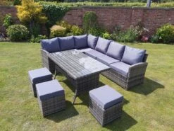 Benin 9 Seater Garden Rattan Corner Sofa Dining Set With Table Grey -Furniture Specialty Store benin rattan set 10