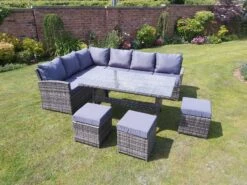 Benin 9 Seater Garden Rattan Corner Sofa Dining Set With Table Grey -Furniture Specialty Store benin rattan set 11