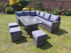 Benin 9 Seater Garden Rattan Corner Sofa Dining Set With Table Grey -Furniture Specialty Store benin rattan set 3