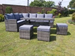 Benin 9 Seater Garden Rattan Corner Sofa Dining Set With Table Grey -Furniture Specialty Store benin rattan set 5