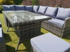 Benin 9 Seater Garden Rattan Corner Sofa Dining Set With Table Grey -Furniture Specialty Store benin rattan set 6