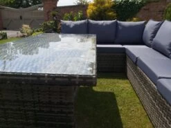 Benin 9 Seater Garden Rattan Corner Sofa Dining Set With Table Grey -Furniture Specialty Store benin rattan set 8