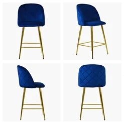 Brooklands Blue Velvet Gold Leg Bar Stool
