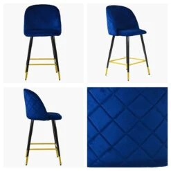 Brooklands Blue Velvet Black Gold Leg Bar Stool