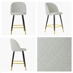 Brooklands Cream Boucle Black Gold Leg Bar Stool