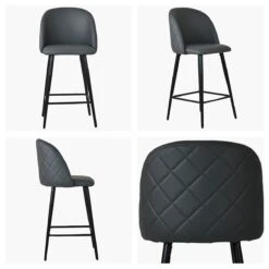 Brooklands Dark Grey Faux Leather Black Leg Bar Stool