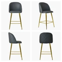Brooklands Dark Grey Faux Leather Gold Leg Bar Stool