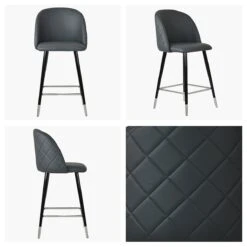 Brooklands Dark Grey Faux Leather Black Silver Leg Bar Stool
