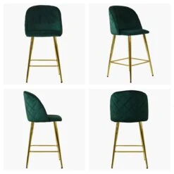 Brooklands Green Velvet Gold Leg Kitchen Stool