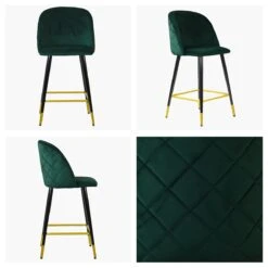 Brooklands Green Velvet Black Gold Leg Kitchen Stool