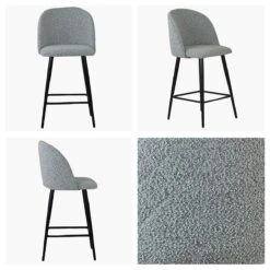 Brooklands Grey Boucle Black Leg Bar Stool