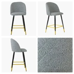 Brooklands Grey Boucle Black Gold Leg Bar Stool
