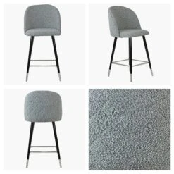 Brooklands Grey Boucle Black Silver Leg Bar Stool