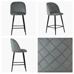 Brooklands Grey Velvet Black Leg Breakfast Stool