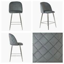 Brooklands Grey Velvet Chrome Leg Bar Stool