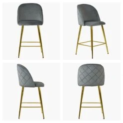 Brooklands Grey Velvet Gold Leg Kitchen Stool