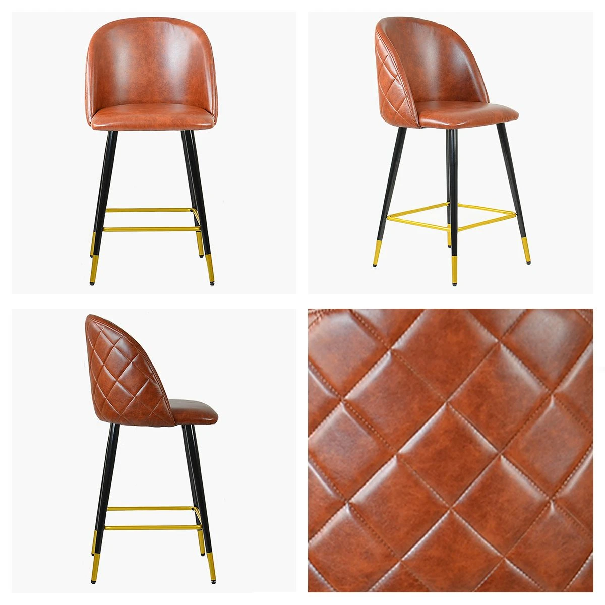 Brooklands Brown Faux Leather Black Gold Leg Barstool