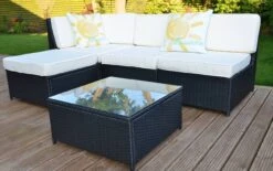 Cadiz 4 Seater Garden Rattan Corner Sofa Set With Table Black