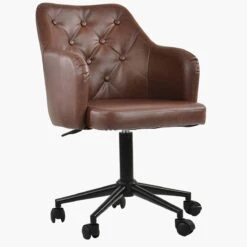 Calgary Vintage Brown Faux Leather Small Swivel Desk Chair -Furniture Specialty Store calgary vintage brown black