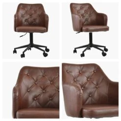 Looe Vintage Brown Leather Swivel Home Office Chair