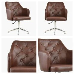 Calgary Vintage Brown Leather Small Office Chair Without Wheels -Furniture Specialty Store calgary vintage brown flat feet white
