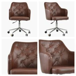 Calgary Vintage Brown Faux Leather Small Swivel Desk Chair