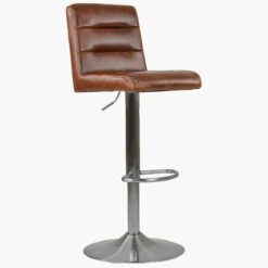 Cape Vintage Brown Faux Leather Brushed Steel Swivel Bar Stool -Furniture Specialty Store cape vintage brown 1