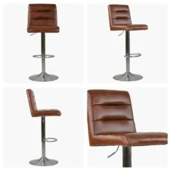 Cape Vintage Brown Faux Leather Brushed Steel Swivel Bar Stool