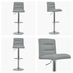 Carmel Grey Faux Leather Chrome Base Bar Stool