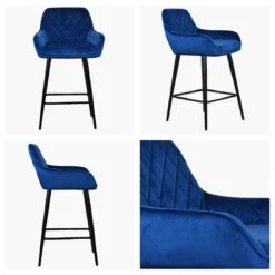 Carson Blue Velvet Black Leg Kitchen Counter Bar Stool
