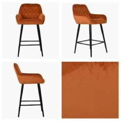 Carson Burnt Orange Velvet Black Leg Counter Bar Stool