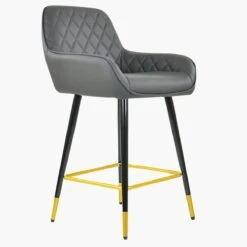 Carson Dark Grey Faux Leather Black Gold Leg Kitchen Stool -Furniture Specialty Store carson dark grey gold tip 1
