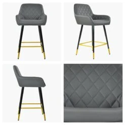 Carson Dark Grey Faux Leather Black Gold Leg Kitchen Stool