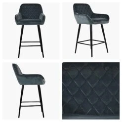 Carson Dark Grey Velvet Black Leg Kitchen Island Stool