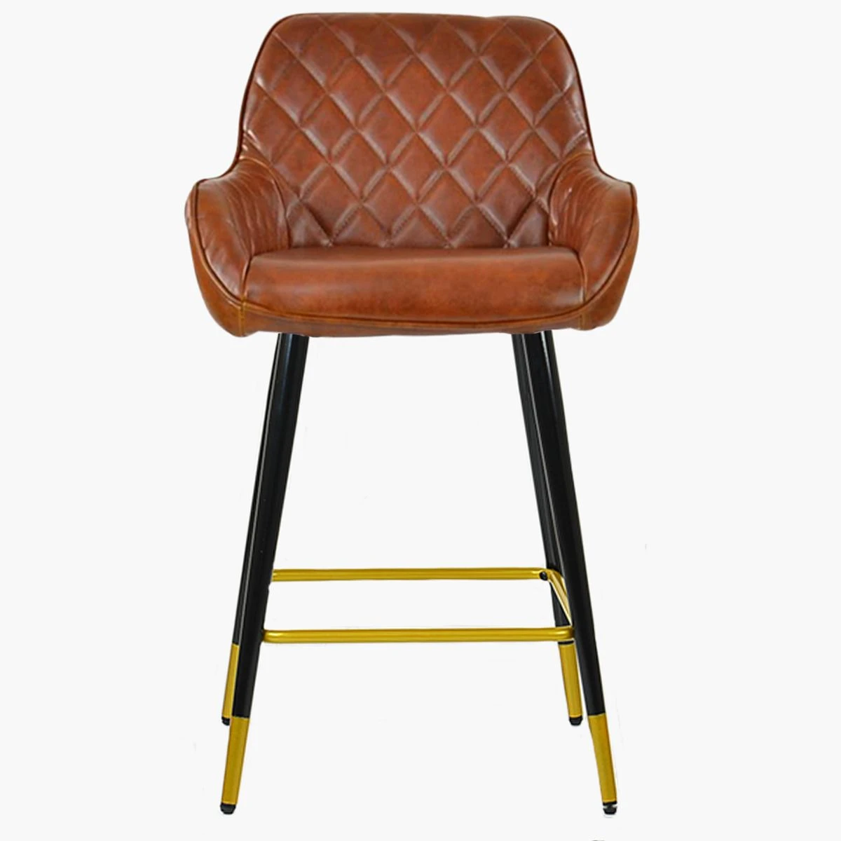 Carson Vintage Brown Faux Leather Black Gold Leg Bar Stool - Image 2