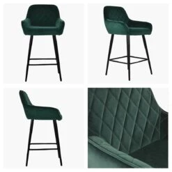 Carson Green Velvet Black Leg Breakfast Island Stool