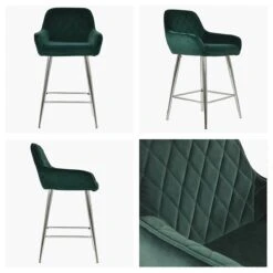 Carson Green Velvet Chrome Leg Kitchen Island Stool